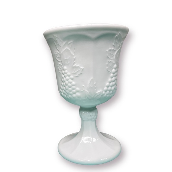 VINTAGE Milk Glass Pedestal Goblets Harvest Grape Set of 6 - Picture 5 of 6